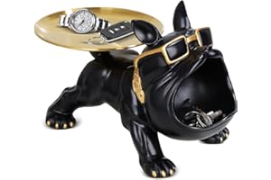 AUTUMNDEER Bulldog Storage Sculpture mit Tablett, Französische Big Mouth Bulldog Schlüssel Schale Schmuck Aufbewahrungsbox, Multifunktion Lagerung Skulptur , Eingang Kunst Statue Home Desktop Ornament Dekoration