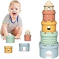 YZNlife Stacks of Castle Soft Teething Toy Educational Learning Stacking Ring Toys for Babies, 6 Piece Set