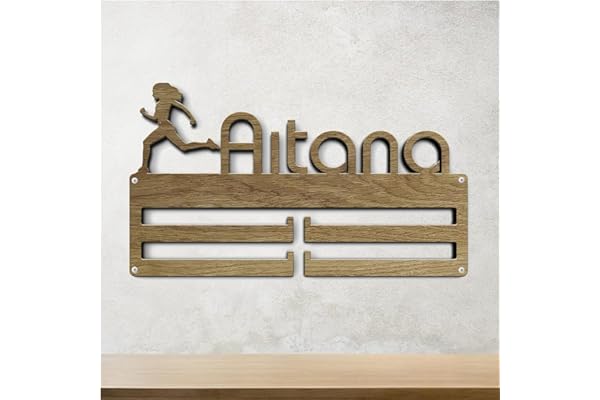 EVYRE | Medallero Personalizado De Madera – Colgador De Medallas Con Nombres De Madera Personalizados | Organizador De Medallas Ideal Como Regalo Para Deportistas | Colgador Medallas ATLETISMO