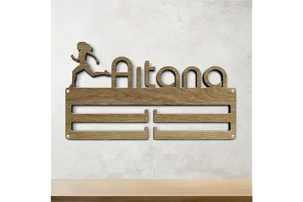 EVYRE | Medallero Personalizado De Madera – Colgador De Medallas Con Nombres De Madera Personalizados | Organizador De Medallas Ideal Como Regalo Para Deportistas | Colgador Medallas ATLETISMO