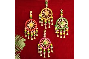 TIED RIBBONS Indian Hanging Decorations | Set of 4, 12 Inch | Indian Decorations for Home, Wall Decor, Front Door, Entrance, Toran Decor | Indian Backdrop Decorations for Puja, Diwali Decorations