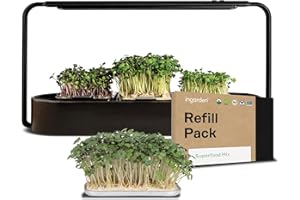 ingarden Microgreens Anzuchtset - Bio Superfood Keimsaat Pads (3) | Automatisches 4-Stufen LED Anbaulicht & Hydroponisches Bewässerungssystem | Stahlrahmen & Keramikschale [Schwarz]
