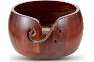 WishesMar Hilo de Madera Cuenco 17 cm de Diámetro - Cuenco de la Bola de Hilo con Agujero Grabado en Espiral - Cuenco de Almacenamiento de Lana para Tejer #A