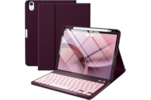 Vobafe Case with Keyboard for iPad Air 11 inch 2025 2024 M3 M2/iPad Air 5 4 2022 2020 10,9 inch, 7 Color Backlight Wireless Detachable Keyboard Cover with Pencil Holder, UK Layout, Raspberry