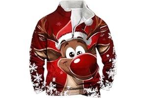 luoluoluo Christmas Jumpers for Men Funny Reindeer Sweatshirt 3D Printed Sweater Fleece Lined Pullover 1/4 Zip Xmas Jumper Long Sleeve Sweaters Casual Loose Sweatshirts Ugly Tops Outwear for Party