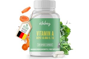 Vitabay Vitamine A | 120 Gélules Véganes | Hautement Dosé avec 10.000 UI (3.000 mcg) | Vitamines pour les Yeux | Testé en Laboratoire & Fabriqué à Partir de Composants de Qualité