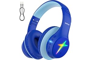 EarFun Bluetooth Kopfhörer Kinder, 5 LED-Beleuchtungsmodi, 74/85/94 dBA Lautstärkebegrenzung, 90 Std Akku, Hi-Fi Klang, HD-Mikrofon, Bluetooth 5.4, Faltbare, Kopfhörer Kabellos Kinder für Schule/Reise