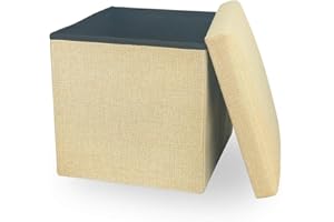 Cosaving Plegable Almacenamiento Taburete Otomanos con Almacenaje Lino Puff Asiento Baúl Cuadrado Caja de almacenaje con Tapa Reposapiés Sofá Cama para Ahorro de Espacio 30x30x30 cm Biege