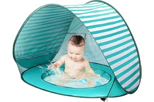 ADAMANTITE Quick install Pop Up Baby Beach Tent, Portable Kiddies Shade Pool Tent UPF 50+ UV Protection Sun Shelter Canopy for Infant Indoor and Outdoor Use (Pool Type Blue)