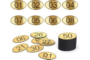 NestNook ABS Engraved Golden Oval Table Numbers & Locker Tags with Double-Sided Tapes - 1 to 50