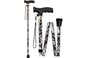 SR ESSENTIALS Easy Folding Walking Sticks for Ladies, Men - Floral Design Folding Extendable Walking Sticks for Men Disabled - Adjustable Height Lightweight Walking Canes for Women Collapsible Walking Stick
