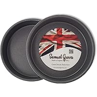 Samuel Groves 8" Round Victoria Sandwich Sponge Cake Tin Pan Twin Pack, Straight Sided, Fixed Base, Superior Double Coated No