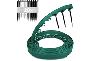 GARDENIX Borde Flexible de plástico para césped, Resistente a la Intemperie, Borde Redondo para parterres, Verde, 10 m, 20 Anclajes de Tierra, 8 cm de Altura