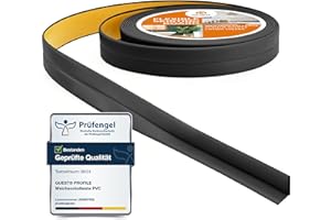 Quest Plinthe Souple Autoadhésive - 10 mm x 10 mm - Bande de finition en PVC pour cuisine, salle de bain - Bande d'étanchéité Flexible, Etanche, Décorative - 5 mètres - Noir