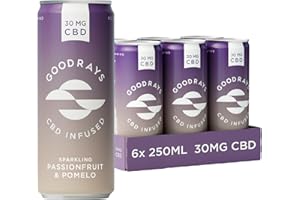 Goodrays - 30mg CBD Drink - 6 x 250ml Cans - Passionfruit & Pomelo - Natural Flavours, Low Calorie, Vegan - High Strength (30mg/can), All Natural - Reduce Stress & Unwind