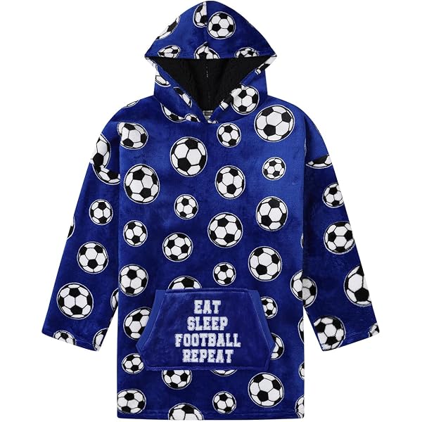 ThePyjamaFactory Felpa Uomo Eat Sleep Football - Pile Morbido, Bianco E Nero, Taglia Unica