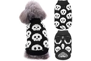 WFFEILA Haustier Halloween Pullover,Halloween Hund Pullover,Schädel Streifen Hund Pullover,Halloween Haustier Pullover Gestrickte gestreifte Katze Hund Kleidung,Winter Kleidung Pullover für Welpen（L）