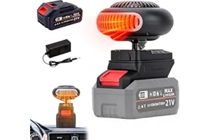 CARZIYER Auto Heizung mit Akku, Heizlüfter Auto Heizun, Tragbare 170W Auto Heizung mit 2 Stufen (30-80°C), Kabellos für Auto, Büro & Zuhause, Überhitzungsschutz & Kippschutz, für Büro, Auto (1 Batterie)