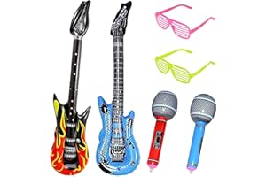 RAMONI Inflatable Guitar, 6pcs Inflatable Guitar Party Decorations,Flame Design Guitar,Inflatable Microphone,Louver Glasses,Inflatable Party Props,for Adult Kid Party Props Decoration