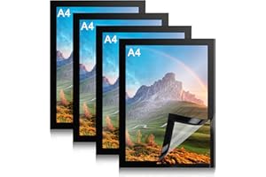 Newellsail Magnetrahmen A4 Selbstklebend Magnetischer Display-Rahmen A4 Magnetisch Info-Rahmen für Dokumente, Lizenz, Fotos, Notizen, Poster, Bilder (4 Stück, Schwarz)