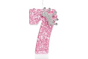 mciskin Födelsedagskrona ljus för flickor, rosa 7:e födelsedagsdekorationer för flicka, glitter nummer 7 ljus för tårta