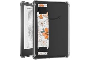 LKV Cover Kindle Paperwhite 6.8 11 Generazione 2021 Custodia Kindle Paperwhite 6.8" Flessibile e Trasparente in Tpu Copertura Posteriore Rinforzata Angoli con Cinturino da Polso, Arancio floreale