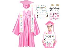 Alaiyaky Kids Graduation Cap and Gown, Preschool Graduation Robe Graduation Gown with Graduation Hat Tassel Card Sash Stickers Glasses, Graduation Gown for Kids Class of 2024 Ceremony