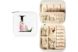 JEKUGOT Personalised Alphabet Jewellery Organiser, Small Travel Jewellery Case with Mirror, Portable Gift for Women, Mothers Day Valentines Day
