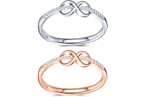 INFINIONLY Anillos ajustable para mujer niña, anillo abierto de plata esterlina 925, anillo símbolo de infinito, Anillo de bodas, incrustación de zirconia, anillo de compromiso