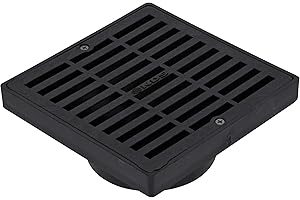 NDS 640 6-Inch Square Grate with Low-Profile Adapter Drain, Connects to 3-Inch and 4-Inch Drain Pipes and Fittings, for Small Lawns, Landscaping and Patios, Plastic, Black