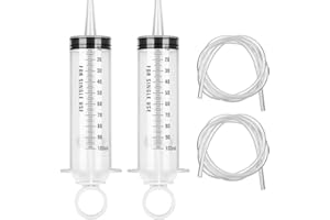 Hyber&Cara 100ml Spritze Plastik mit 100cm Schlauch aus PVC, Dosierspritze, Futterspritze, Marinierspritze, Saugspritze für Motor-öl, Bremsflüssigkeit entlüften, Gartenarbeit, 2 Stück