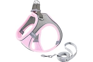 GIAPINST Pettorina Cane, Pettorina Gatto Antifuga, Gilet per Animali Domestici Regolabile con Rete Traspirante e Striscia Riflettente per Cani e Gatti di Piccola, Media Taglia (M-Rosa e grigio)
