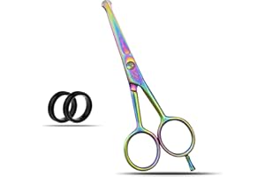 WISH BEAUTY,THE ROYAL ELEGANCE wishbeauty,Tijeras de peluquería para niños, puntas redondas y curvas para el cabello, tijeras de corte de pelo, tijeras profesionales de peluquería para bebé (tijeras arcoíris de 4.5 pulgadas)