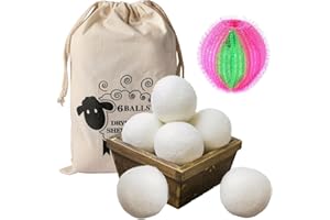 KARELLS 6 Piezas Bolas Secadora de Ropa, 6cm Bolas de Lana para Secadora, 100% Lana Natural, Ahorra Tiempo y Energía, són Reutilizables y Sirven Como Suavizante Natural, Libres de Químicos