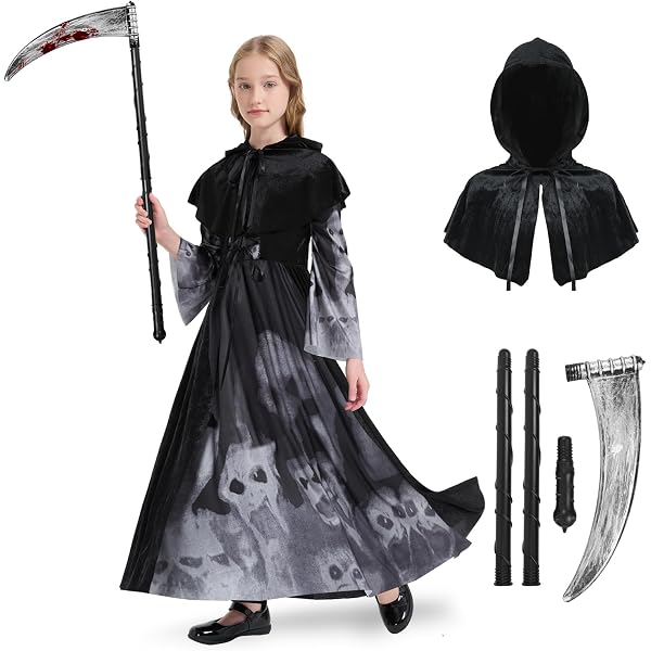 Costume Da Falciatore Mietitore Per Halloween - Completo Con Veste, Falce, Maschera Teschio E Guanto - Taglia Unica Adulto - 6