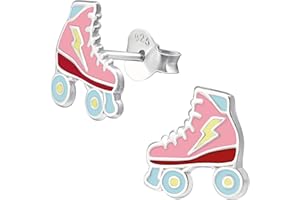 JAYARE Kinder Ohrringe Mädchen Rollschuh Ohrstecker Silber 925 Sterling Stecker Skater rosa-pink Geschenke für Mädchen im Geschenketui