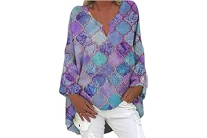 SDERG Summer Tops for Women UK Plus Size Women Shirts Loose Daily Stylish Top Shirt