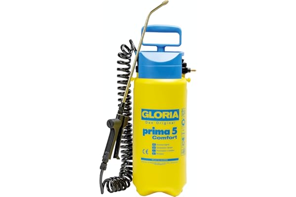 GLORIA Pulvérisateur de Jardin Prima 5 Comfort | Pulvérisateur à Pression 5 L | Tuyau spiralé 2,5 m & raccord compresseur | Désherbage, traitements & Engrais