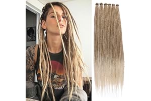 Leeven 24 Inch Ombre Blonde Dreadlock Extension 20 Strands Hippie Single Ended Dreads Synthetic Thin Dreadlock for Woman Handmade Soft Dreads Hair Extensions /27613#