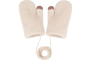 Becellen Moufles Bebe, Chauds Anti-Perdu Gants Enfant Hiver Doublure Polaire Moufles Adorable Tricotées Mignon Moufle avec Cordon pour 0-3 Ans Filles Garçons