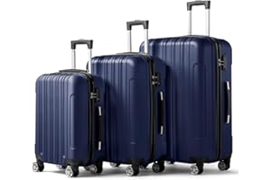 Karlhome Set of 3 Suitcase Set, Luggage Sets with 4 Rolling Spinner Wheels TSA Lock, Lightweight Hardside Carry On or Check in Trolley Travel Case, Navy Blue ABS Hard Shell