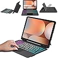 ROOFEI Galaxy Tab S9 FE+/S9+/S10+ 12.4 Inch Case with Keyboard QWERTZ - Removable Keyboard with Touchpad & 7 Colour Lighting - Keyboard Case for Samsung Galaxy Tab S10+ Plus/S9 FE Plus/S9 Plus