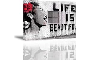 Piy Painting Banksy Graffiti Art Décor Impression sur toile Image Peinture Tableaux de la Mur Imperméable prete à suspender Décoration moderne pour la salle chamber, La vie est belle 30x40cm