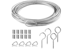 DesertBoy Drahtseil Edelstahl 10M Edelstahlseil 2mm Edelstahl Stahlseil Drahtseil Edelstahl Set PVC-Ummantelt | M2 Alu Klemme Aluminiumhülsen | 4cm Ösenschraube | Drahtseil Kauschen 2 mm