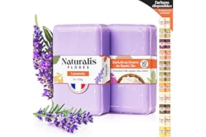 NATURALIS FLORES 2 Savons à la Lavande & Karité Bio - 250 g - Adapté Contre les Rougeurs, Acné - Idéal Peaux Sensibles - Action calmante et purifiante - Fabriqué en Provence - Savons Solides Artisanal Naturel & Doux