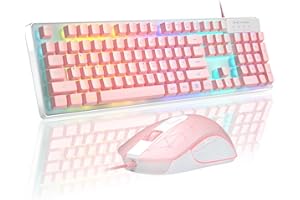Gaming Keyboard and Mouse Combo, MageGee K1 RGB LED Backlit Keyboards with 104 Key Computer Gaming Keyboard for PC/Laptop (Pink)