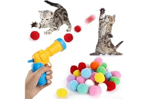 ACTOYS zabawka dla kotów, pluszowa piłka z wyrzutnią piłek, interaktywny trening Launch, 100 kolorowych pomponów + 3 plastikowe piłki dla kotów, bezgłośna zabawka dla kotów do użytku wewnątrz