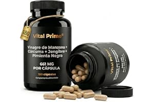 VITAL PRIME Vinagre de Manzana Capsulas 180 Cápsulas 661mg por Cápsula con Cúrcuma, Jengibre y Pimienta Negra con la Madre | Suministro para 6 Meses | Cápsulas de Vinagre de Manzana Apto para Veganos