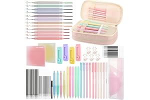 Halinuia - Lote de 78 rotuladores para escolar, Kawaii, con estuche, bolígrafo de gel, pasteles, rotuladores, bolígrafo retráctil, portaminas, minas, borrador, regla, notas adhesivas, marcadores