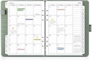 ‎SKYDUE SKYDUE Kalender Ringbuch A5 Nachfüllbar,Ringbuch A5 Nachfüllbar Von Dezember 2025 Bis Dezember 2026, Terminplaner 2026 Perfekt Für Schüler Und Berufstätige(Olivgrün)